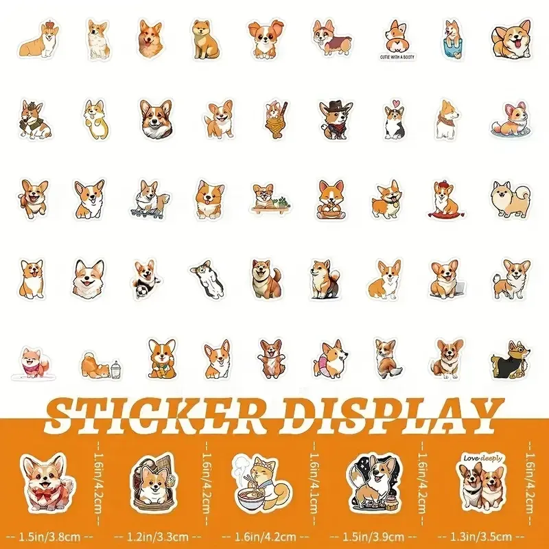 Набор наклеек «Корги» – 50 шт. виниловые водостойкие стикеры с милыми собачками Киев - изображение 7