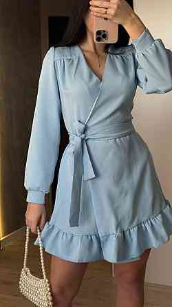 Женское романтическое платье на запах костюмка Голубой Одесса