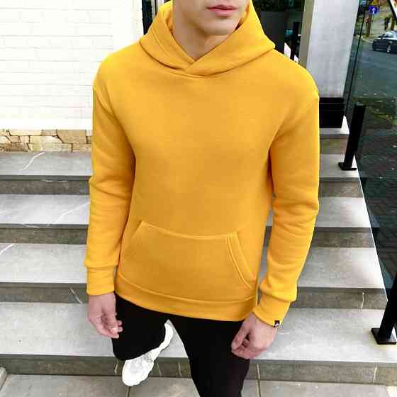 Тепле чоловіче худі на флісі з капюшоном жовте Pobedov 007 ЗИМА Київ