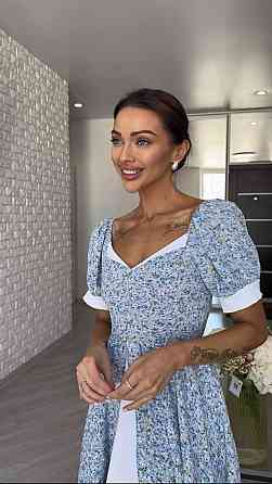 Жіноча принтована легка сукня міні американський креп Блакитний, 44/46 Одеса