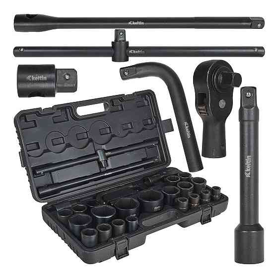 Набір ударних торцевих головок "Keltin" [к-т 26шт]: (3/4" 12-гранні 17-50мм ), (3/4" 6-гранна 36мм, 1" 6-гранні 55-65мм)+аксу Стрий
