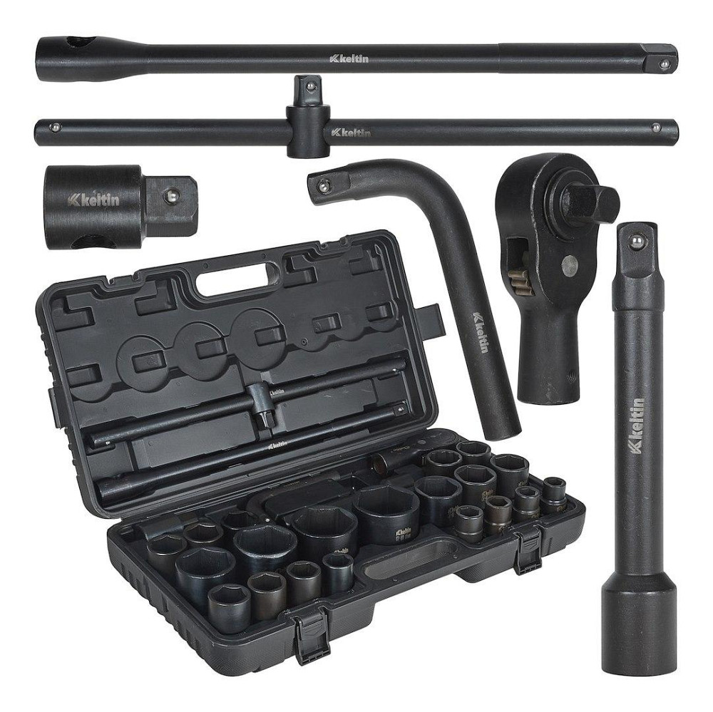 Набір ударних торцевих головок "Keltin" [к-т 26шт]: (3/4" 12-гранні 17-50мм ), (3/4" 6-гранна 36мм, 1" 6-гранні 55-65мм)+аксу Стрий - фото 1
