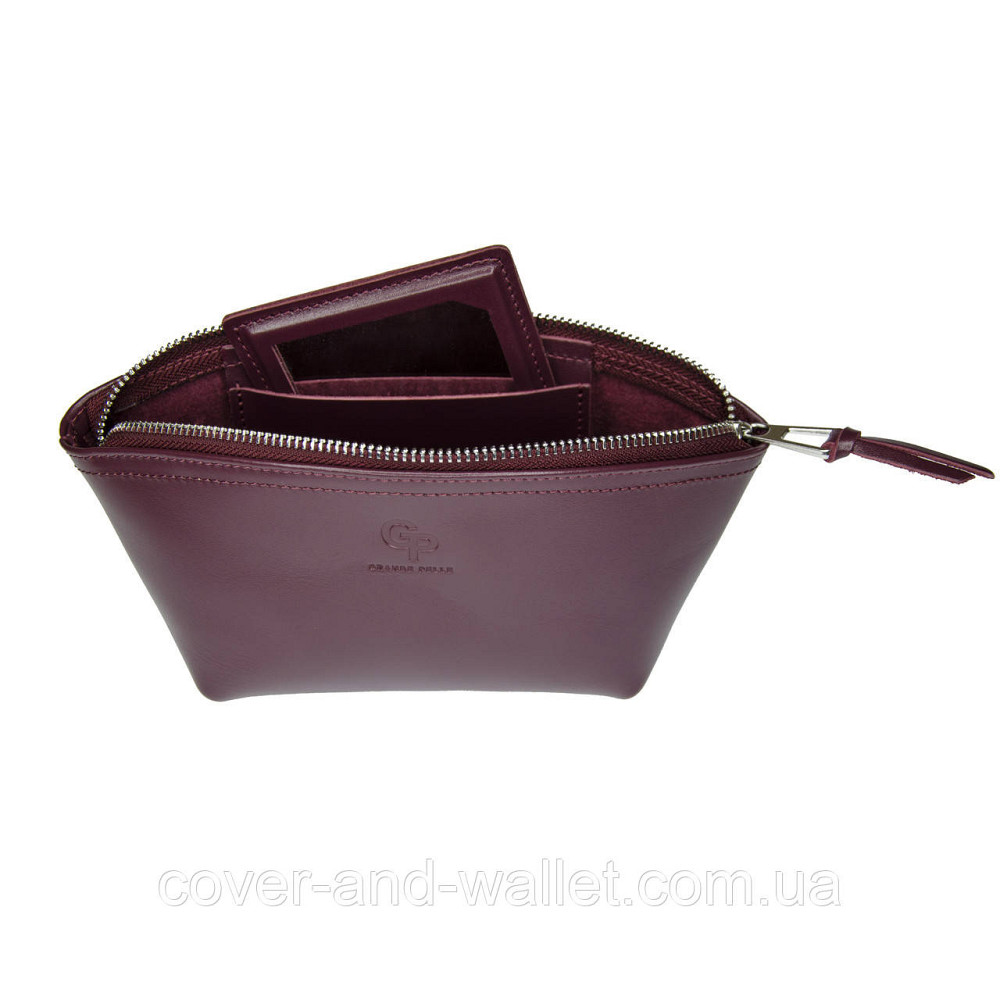Стильна жіноча шкіряна косметичка червоного кольору Grande Pelle Бордовий Київ - фото 6