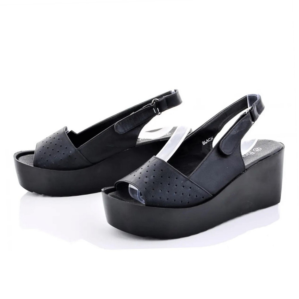Жіночі Сандалі Босоножки на Танкетці Платформа Чорні Літні (розміри: 37,39) - 24-1 Дніпро - фото 1