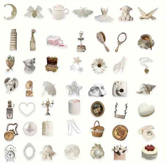 Наклейки стикеры белые - водонепроницаемые виниловые, 15шт. Киев