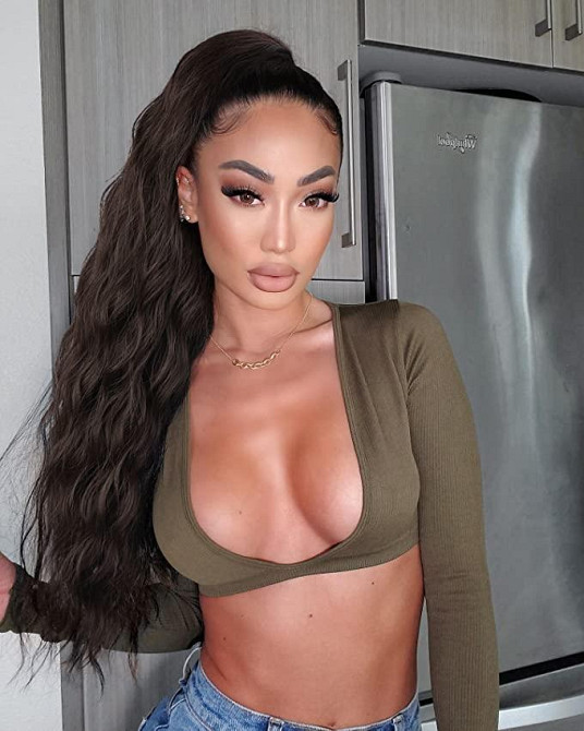 Хвіст накладний довгий кучерявий каштановий, шиньйон на шнурку хвилястий, термостійке коричневе волосся для швидкого нарощування Київ - фото 2