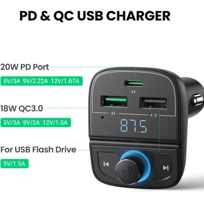 FM модулятор Ugreen CD229 Bluetooth Car Charger (5.0+PD+QC3.0+USB Flash Drive+TF (CD229) Винница - изображение 3