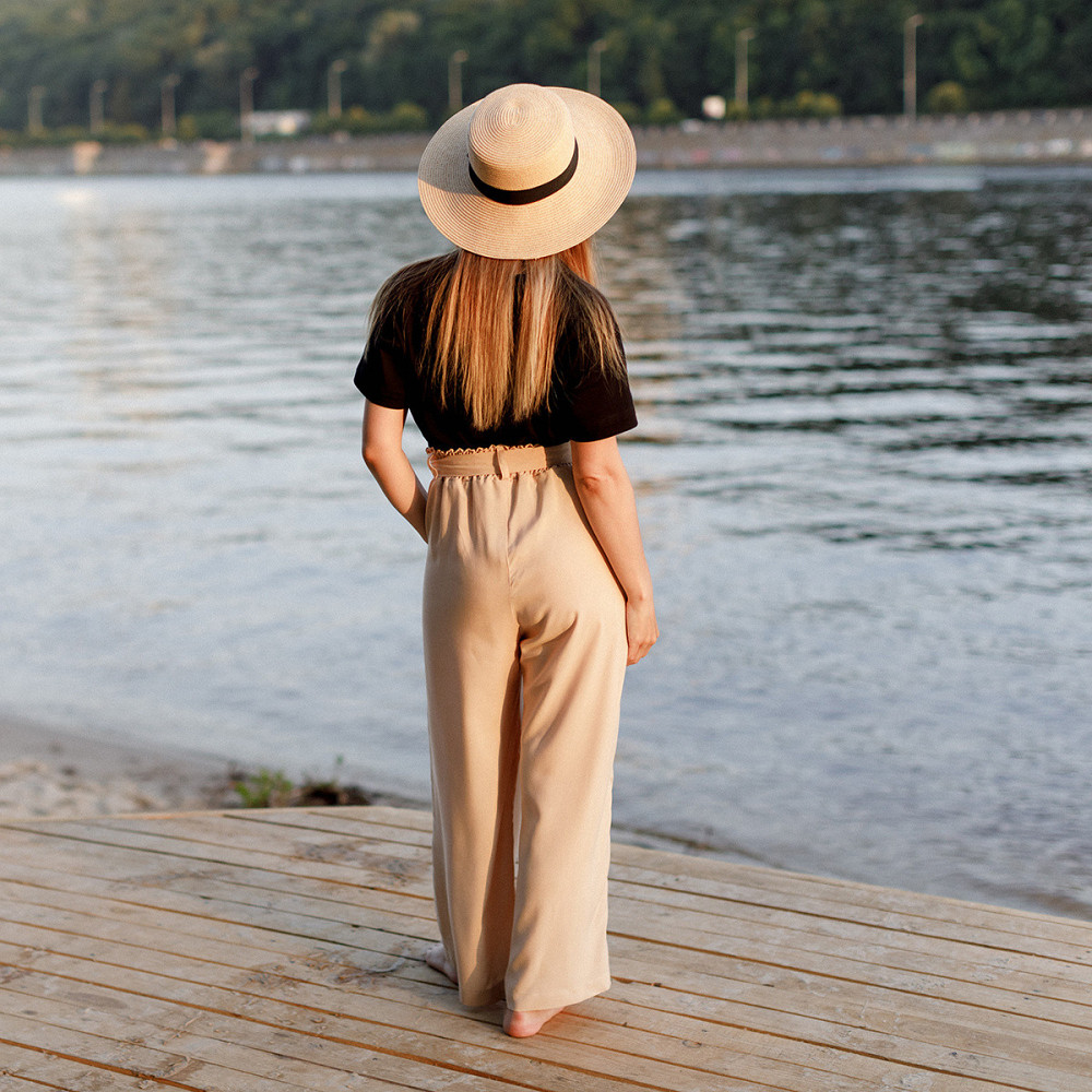 Широкі штани для вагітних з легкої тканини Бежеві Київ - фото 3