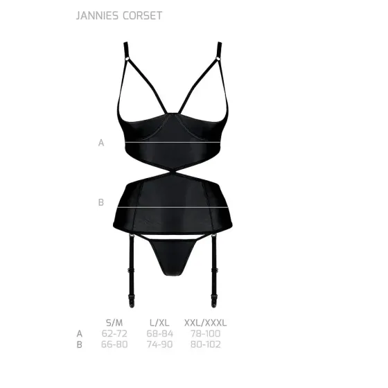 Корсет з відкритими грудьми Passion JANNIES CORSET XXL/XXXL black, стрінги в наборі Львов