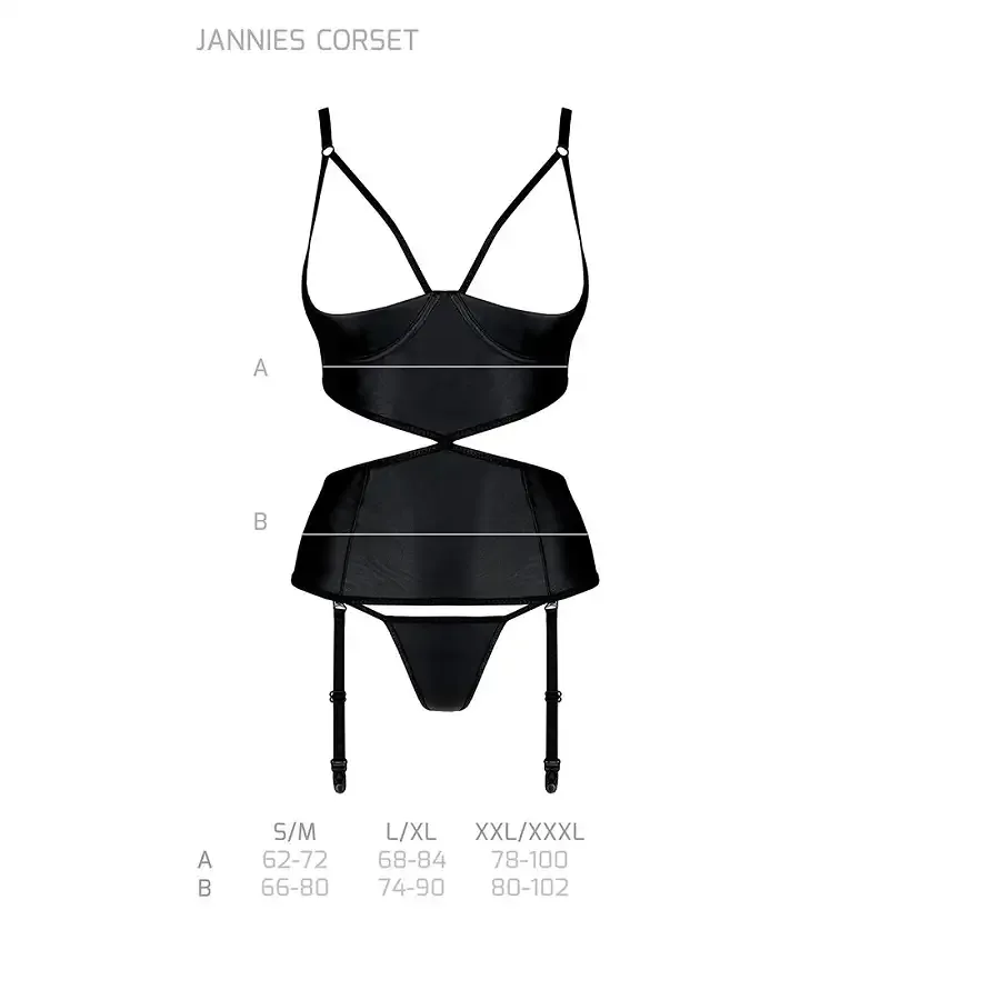 Корсет з відкритими грудьми Passion JANNIES CORSET XXL/XXXL black, стрінги в наборі Львов - изображение 5