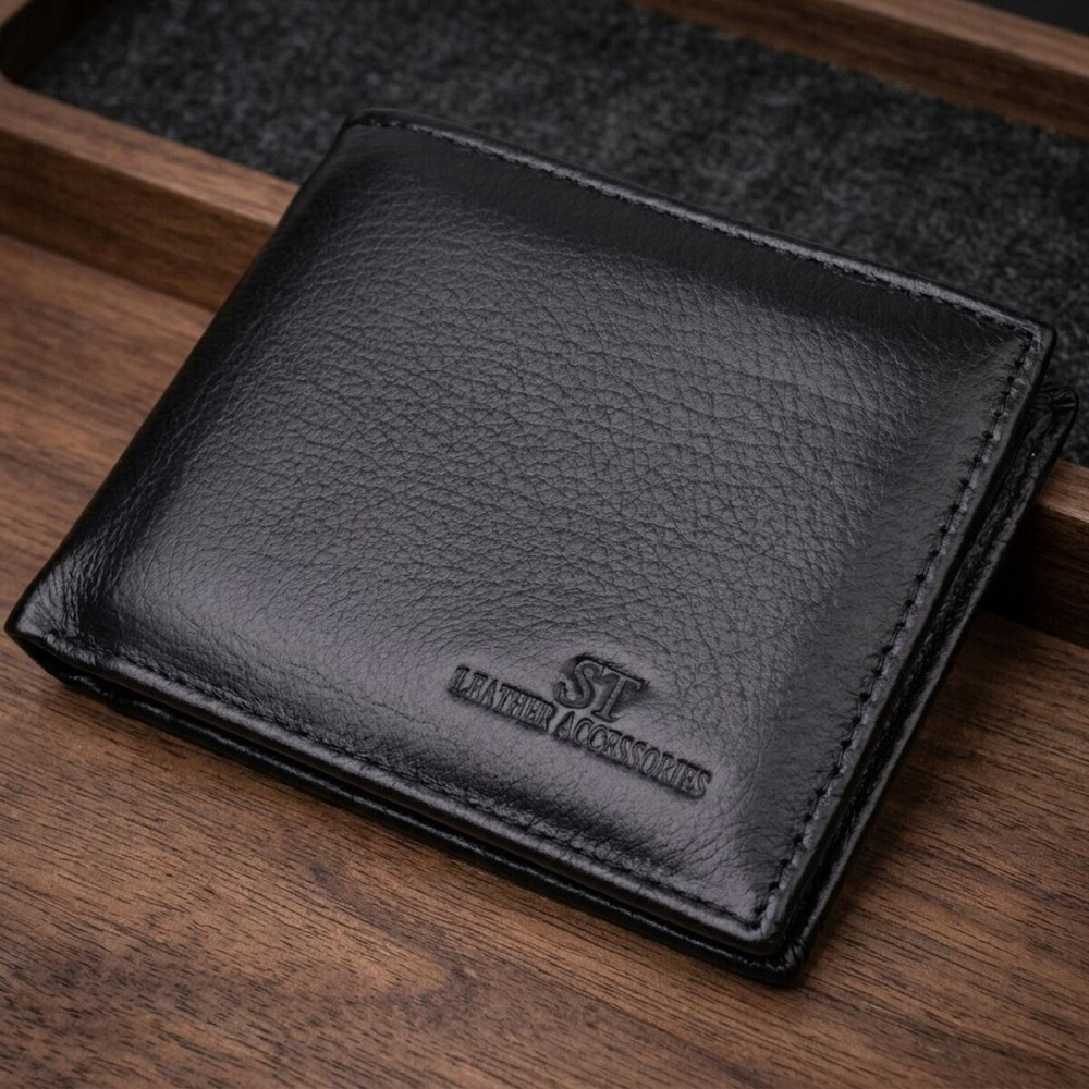 Чоловічий гаманець-затиск з натуральної шкіри ST Leather 22460 Чорний Київ - фото 11