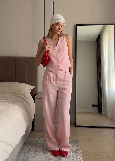 Женский стильный летний костюм двойка лён Барби, 42/44 Одесса - изображение 1