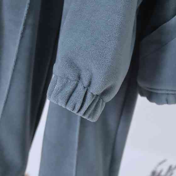 Дитячий теплий Флісовий термо костюм (спідниця з капюшоном + штани палаццо) оливковий 128 Кам'янець-Подільський