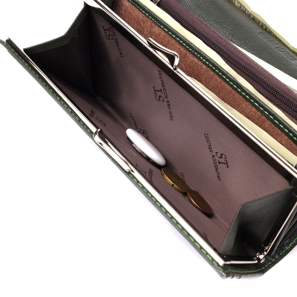 Стильный кошелек у два сложения из натуральной кожи ST Leather 23066 Зеленый Киев - изображение 4