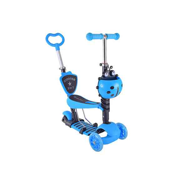 Детский самокат с родительской ручкой Bambi SC20139 колеса PU со светом Синий Винница
