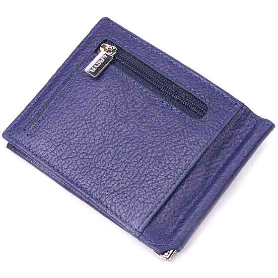 Практичний чоловічий затиск із натуральної шкіри KARYA 21416 Синій Київ