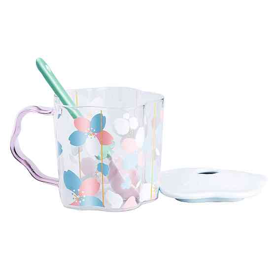 Happy Life Чашка скляна 500 мл з ложкою та кришкою Блакитний HP7213BL Київ