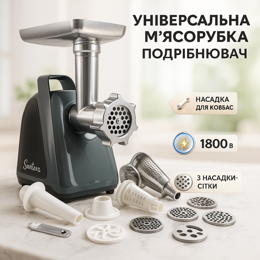 М'ясорубка-шатковка-терка Suntera SMG-5421B 1800 Вт, Електрична м'ясорубка 2500 'ясорубки з шинковкою IO-30 Львів - фото 18