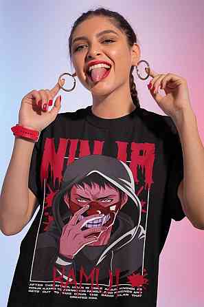 Футболка для мальчика аниме Нинджа Камуи Джубеи Кибагами оверсайз (рост от 165 до 180 ) Черний AnimeJ0372m Днепр