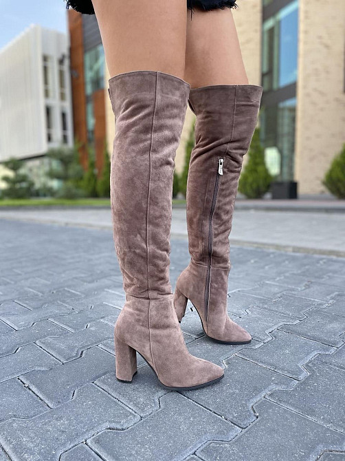 Nivelle Стильні жіночі ботфорти демісезонні замшеві на підборах 5493 колір капучино / Чоботи ве Коломия - фото 8