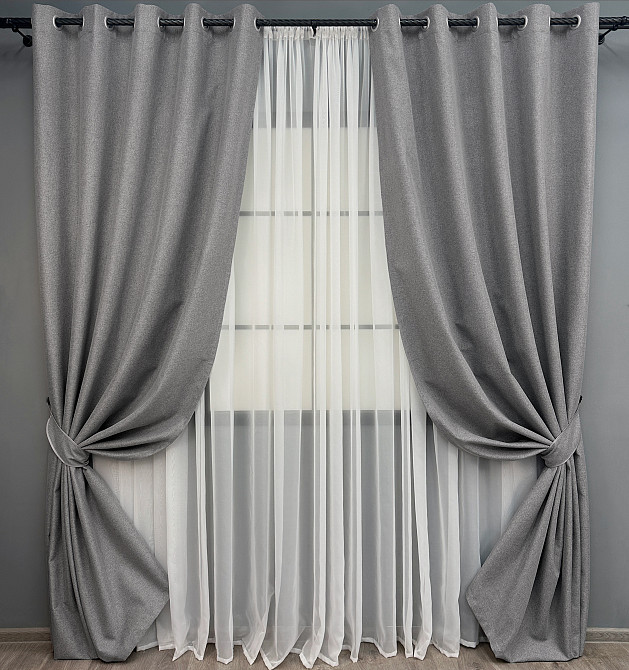 Комплект штор на люверсах VR-Textil Блэкаут двусторонний ASHEN NIGHT № 1851ш Серый 150х270 см 2 шт (37-0291) Киев - изображение 2