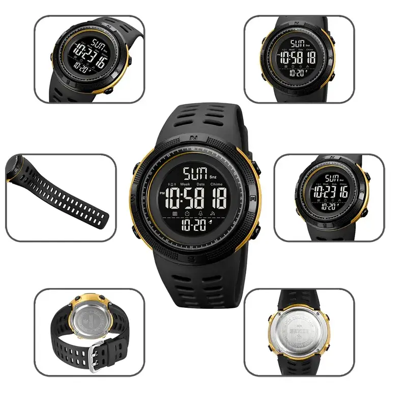 Спортивний наручний годинник Skmei 2070 (Чорний з золотим корпусом та чорним циферблатом) Київ - фото 7