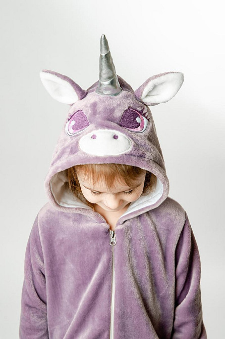 Дитяча піжама-кигурумі дитяча та підліткова,Єдиноріг лілова піжама — комбінезон домашній на блискавці топ Київ - фото 2