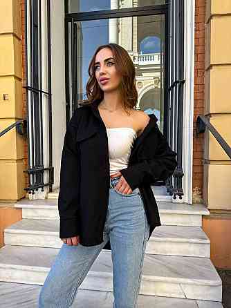 Женская базовая оверсайз рубашка из микровельвета Черный Одесса