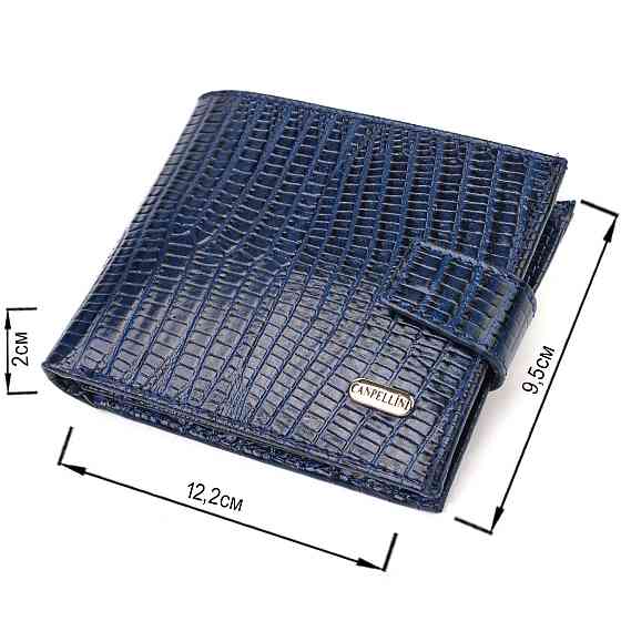 Зручний горизонтальний гаманець для чоловіків із натуральної шкіри з тисненням CANPELLINI 21887 Синій Київ