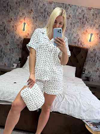 Женская пижама двойка + косметичка из натуральной ткани муслин Белый 2, 42/44 Одесса