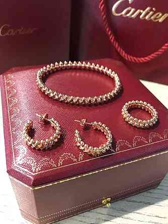 Cartier / Картьє комплект «Зубчики»  — сережки, браслет та каблучка, покриття рожевим золотом Одеса