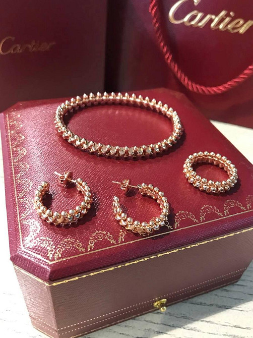 Cartier / Картьє комплект «Зубчики»  — сережки, браслет та каблучка, покриття рожевим золотом Одеса - фото 6