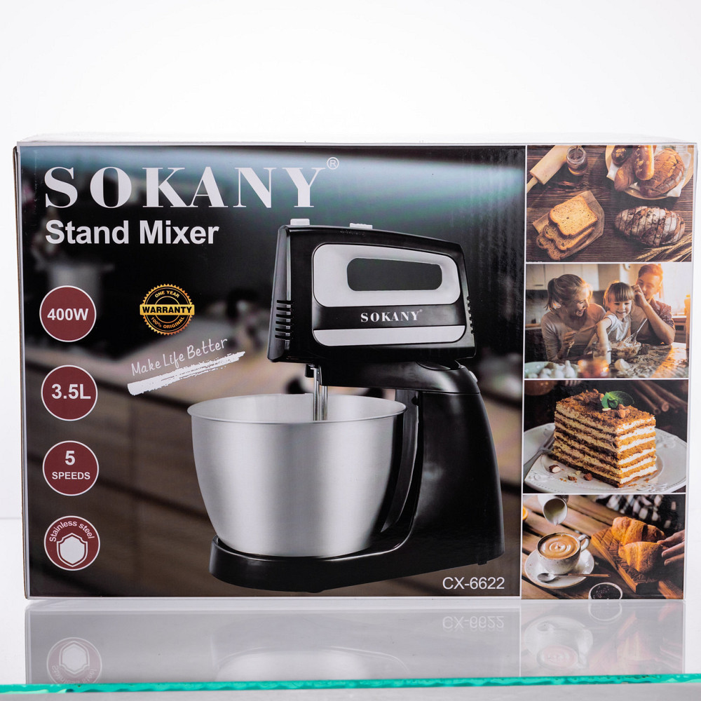 Стационарный миксер Sokany CX-6622 с чашей 3.5 л, 400 Вт, 5 скоростей, 2 насадкиЧерный Киев - изображение 10