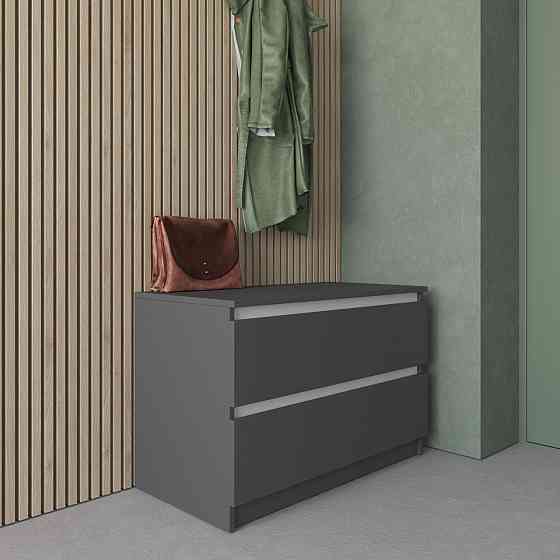 Комод VAYS R-19 Антрацит-Білі планки, 2 шухляди без ручок, ЛДСП, 80×40×53 см - для передпокою, спальні, вітальні Львів