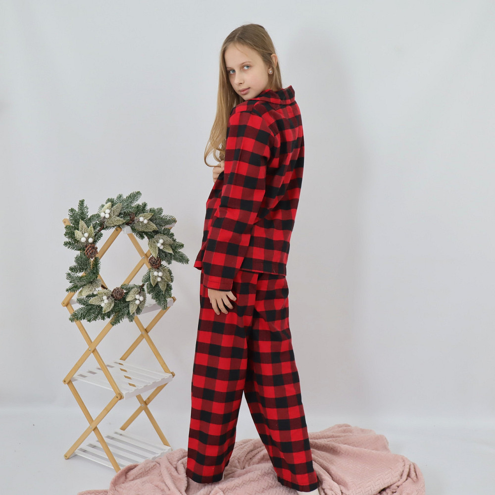 Байкова тепла дитяча піжама в чорно-червону карту сорочка + штани 146 Кам'янець-Подільський - фото 3