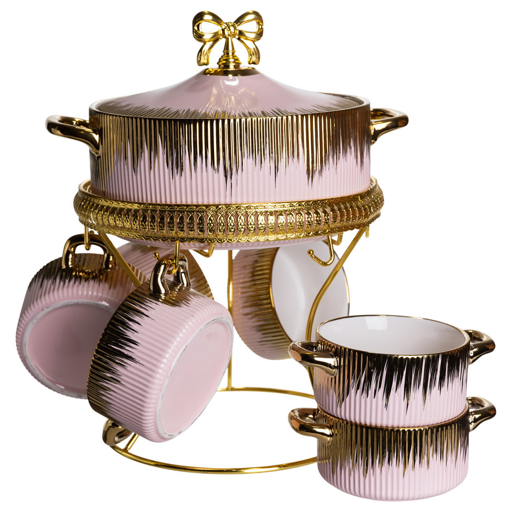 Сервіз для супу на 6 персон, рожевий з золотом Київ - фото 2