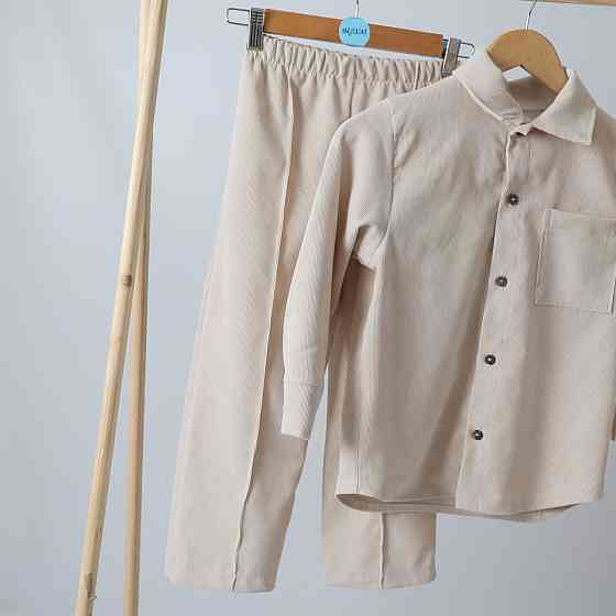 Святковий вельветовий костюм бежевого кольору для хлопчика  костюм до школи сорочка + штани Кам'янець-Подільський