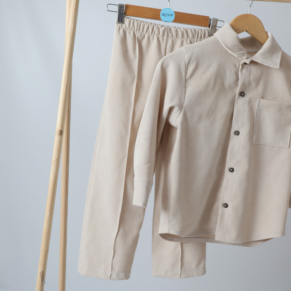 Праздничный вельветовый костюм бежевого цвета для мальчика костюм в школу рубашка + штаны Каменец-Подольский - изображение 3