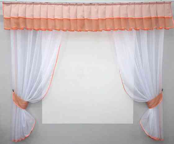 Кухонный комплект VR-Textil № 00к шторки с ламбрекеном белый с персиковым 200х170 см (59-778) Киев