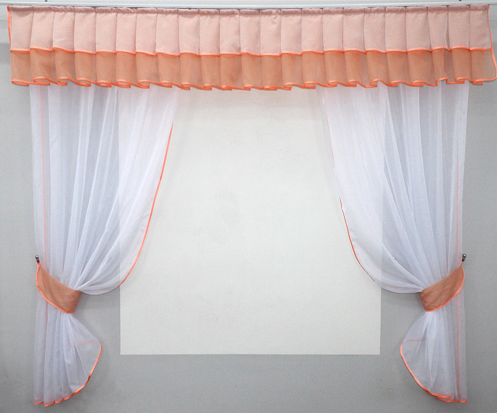 Кухонный комплект VR-Textil № 00к шторки с ламбрекеном белый с персиковым 200х170 см (59-778) Киев - изображение 2