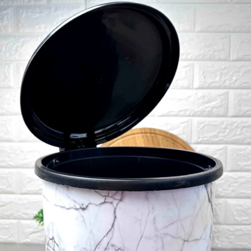 Відро для сміття 17л з педаллю пластик з малюнком білий мармур ELIF Житомир