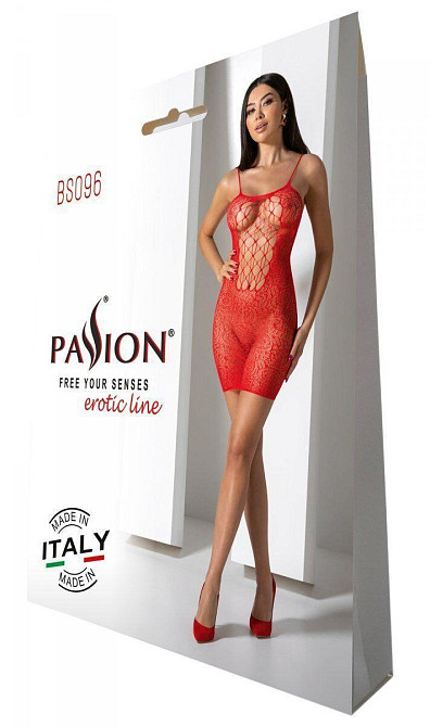 Ажурна мінісукня на тонких бретелях Passion BS096 One Size, red, плетіння на грудях Sex Aura Київ - фото 7