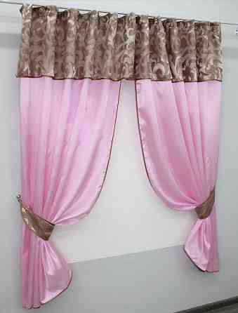 Кухонные шторы VR-Textil № 073к с ламбрекеном и подхватами розовый с пудровым 290х170 см (52-0472) Киев