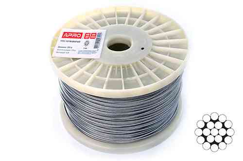 Трос 1мм DIN 3053 (1х19) нержавеющий А2 200м APRO Ровно