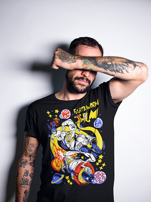 Футболка для хлопчика з аніме принтом Еартхворм Джім Хероес Ретро оверсайз (зріст від 165 до 180) Чорний AnimeJ0120m Дніпро - фото 3