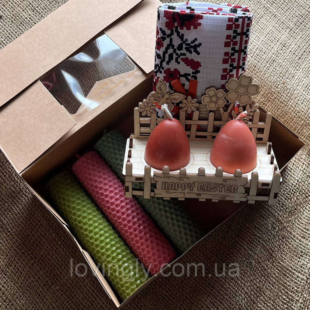 Подарочный набор на Пасху со свечами ручной работы, декоративной подставкой и полотенцем. Ирпень - изображение 1