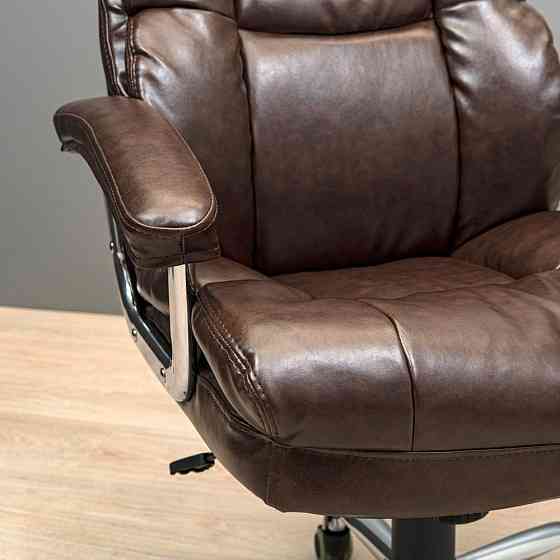Офісне крісло керівника ManhattanDesign Хром MultiBlock М-3 Натуральна шкіра Lux Madras Італія Brown (Прогумовані колеса) Днепр