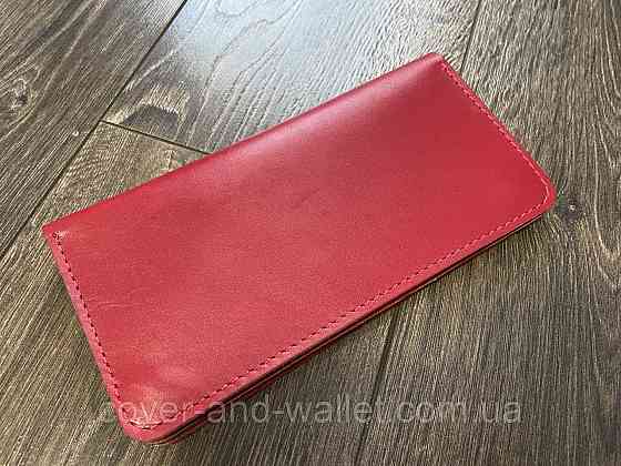 Стильный женский кошелек купюрник красного цвета из натуральной кожи PS Leather Киев