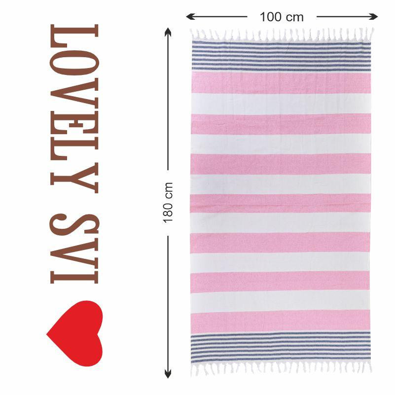 Полотенце пештемаль Lovely Svi хлопковое, пляжное, хамам, spa - XХL 100x180 см Pink/Blue Stripes Киев - изображение 5