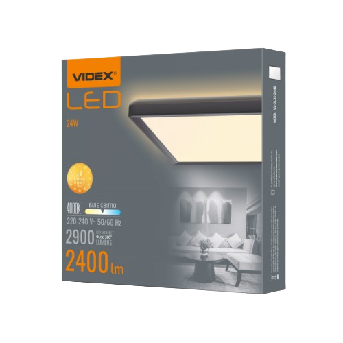 LED Світильник квадратний з декоративною підсвіткою 24W 4000К 220V чорний VL-DL3S-244B Videx Житомир